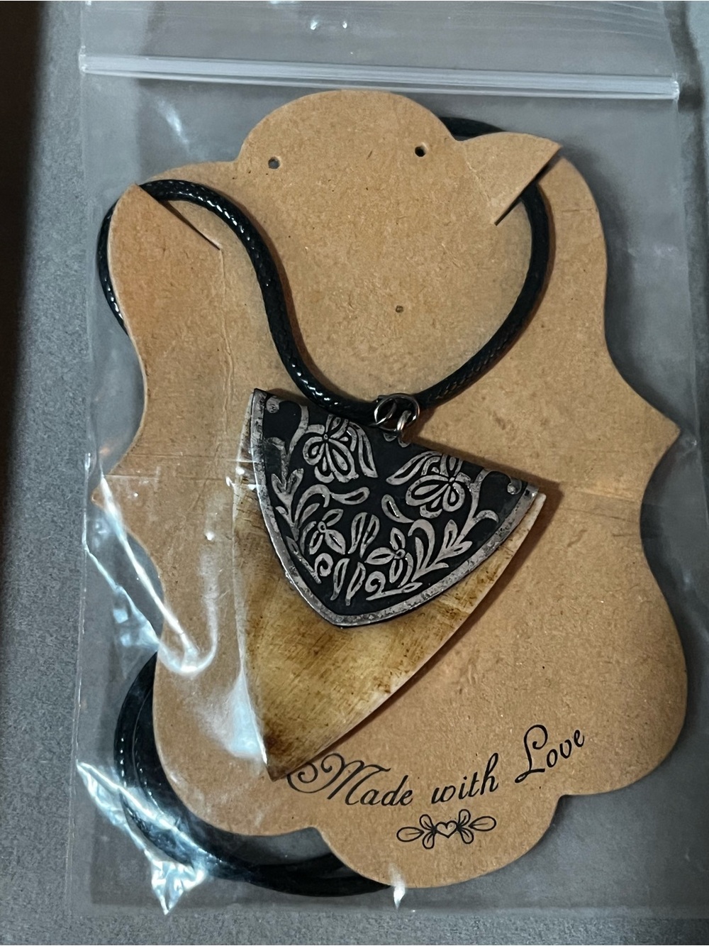 Handmade Black and wood tone Floral Pendant Necklace (unisex)